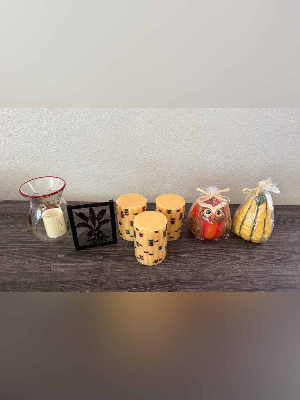 Autumn Candles & Holder Decor Set